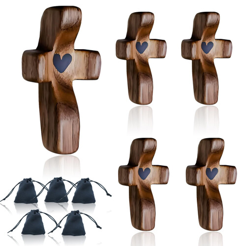 Wooden Pocket Cross Handcrafted Solid Walnut Compact Prayer Gift for Comfort and Reflection