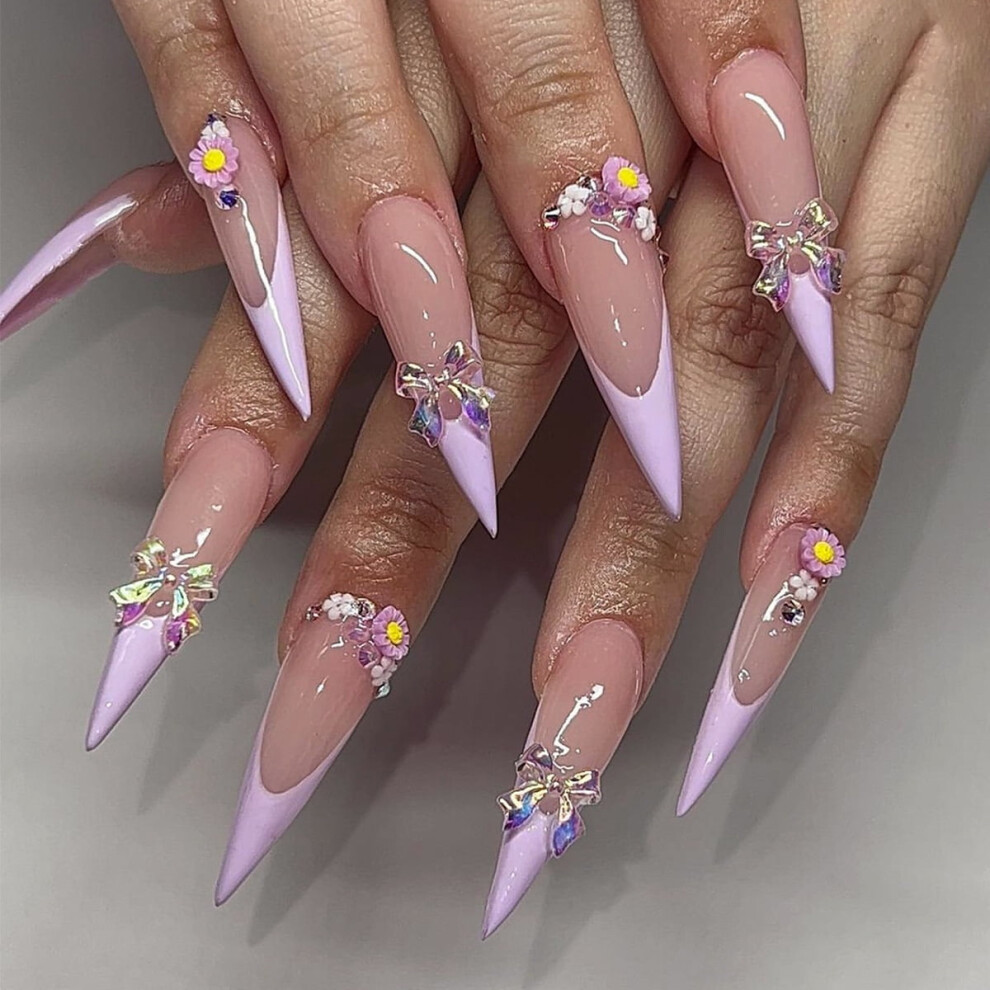Y2K Goth Kawaii Press On Nails - Edgy Punk Acrylic Fake Nails with 3D Sweet Gothic Nail Art Designs
