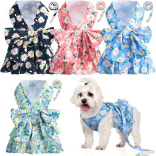 4er-Pack Hundegeschirr-Kleid-Schleifen-Leine-Set, florales Prinzessinnen-Hundegeschirr-Kleid-Weste mit Leine, Haustier-Hundeoutfits für
