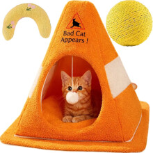 Leaba Cat Droch-Chuimhneacháin, Leaba Cat Greannmhar le Cón agus Zipper, Teach Uaimhe Cat Cluthar Lomra Bog le Cúisín Nite Inscortha, Leaba