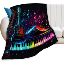 Couverture en polaire ultra-douce à motifs de notes de musique et de guitare, 127 x 102 cm, compatible avec les thèmes piano et rock