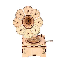 Bouwpakket voor een zelfbouw grammofoon muziekdoos – Houten, beige, 14,5 cm
