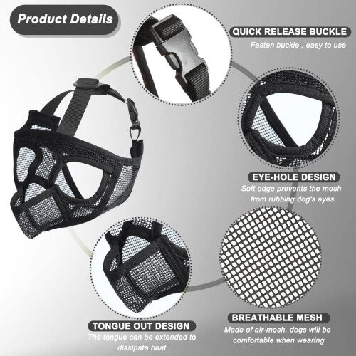 Bulldog Muzzle, Short Snout Dog Muzzle, Mesh Muzzle with Tongue Out Design, Flat Face Dog Muzzle(Black) 2