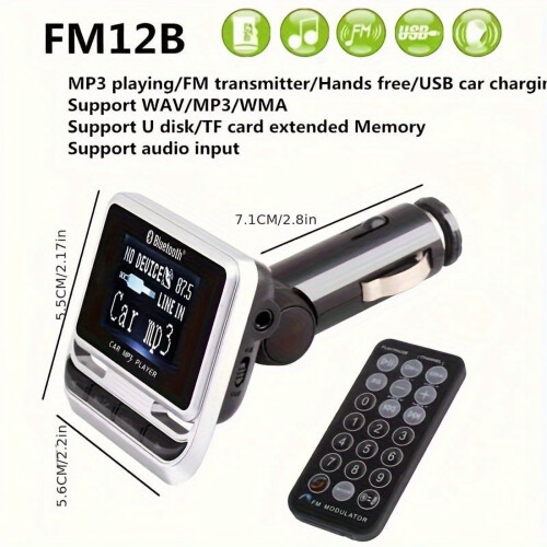 Wireless Car FM Transmitter with LCD, USB, TF Card, AUX, 1
