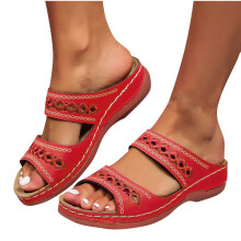 Bequeme rote Keilsandalen für Damen, modische und lässige Sandalen in großen Größen für Frühling/Sommer, ideal für den ganzen Tag.
