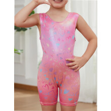 Gymnastikkdrakter for jenter, glitrende hjerter, ballettunitard med shorts, ett stykke sykkeldrakter, antrekk for småbarn 2-8T