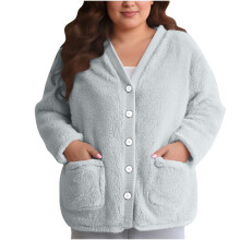 Casaco de pijama feminino Kukoosong em fleece macio e confortável, estilo folgado, ideal para dormir ou para se proteger do frio.