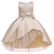 Prinsessenjurk voor peutermeisjes, mouwloos, met kant en mesh, feest- of trouwjurk met strik, beige, leeftijd 3-4 jaar