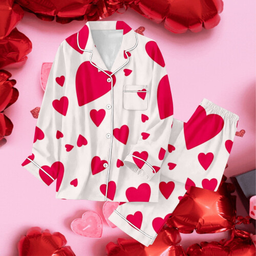 Valentinsdags-pyjamassæt med hjerteprint til kvinder, 2 dele 1