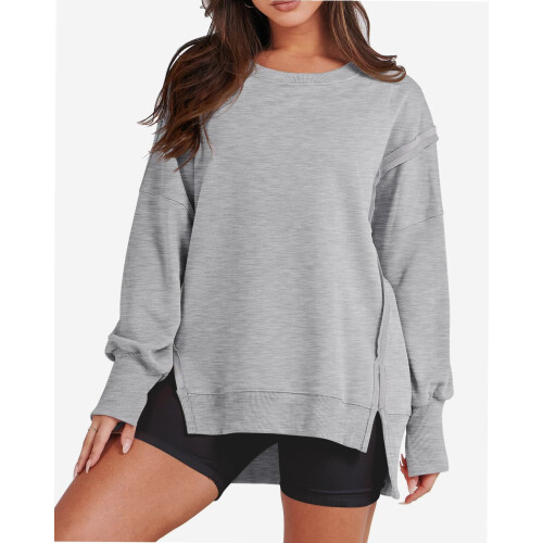 Magliette da donna oversize a girocollo a maniche lunghe, pullover