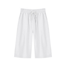 Bermudashorts voor dames, zomer, effen kleur, vijfpunts katoen-linnen broek, wit