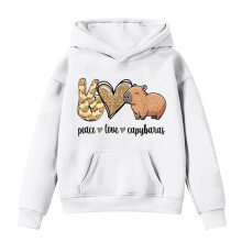 Mädchen-Kapuzenpullover mit Capybara-Print, überschnittene Schultern, Taschen, lockere Passform, lange Ärmel, Farbe: Weiß, Größe 4-5T