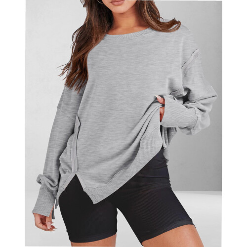 Magliette da donna oversize a girocollo a maniche lunghe, pullover 1