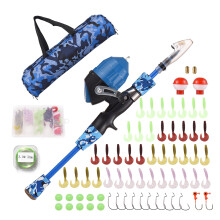 Kinder-Spinnruten- und Rollen-Set, tragbares 1,5 m (59"/47,2") Rutenset – kompatibel mit Qisuo
