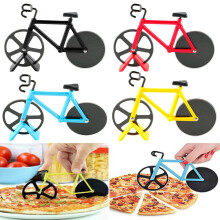Cortador de pizza inovador em formato de bicicleta, com duas rodas, utensílio de decoração para cozinha.