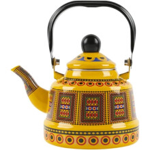 Chaleira de chá, bule de chá moderno clássico em esmalte, bule de chá em esmalte para fogão (amarelo)
