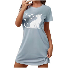 Camicia da notte da donna taglie forti con stampa di gatti, scollo rotondo, pile a doppia spazzolatura, morbida seta di latte, maniche corte, taglie