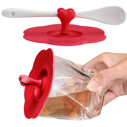 Capac de cană etanșă din silicon cu formă de inimă, 10 cm 1