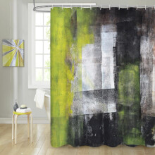 Cortina de ducha abstracta en negro y amarillo, diseño vintage grunge y graffiti, 72"x72", compatible con anillas estándar.