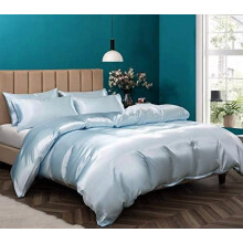5-Pc King Satin Duvet Cover Set, Baby Blue Luxury Bedding with Zipper, 1 Cover + 4 Pillowcases (No Comforter)