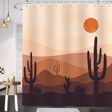 Cuirtín Cithfholcadáin Cactus Lár na hAoise, Dearadh Luí na Gréine Fásaigh Boho, 72x84 orlach, Poileistear – Ag luí le Fáinní