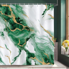 Cuirtín Cithfholcadáin Marmair Uaine 72x72", Óir Emerald Ombre, Poileistear Uiscedhíonach, 12 Crúca, Maisiú Só Nua-Aimseartha