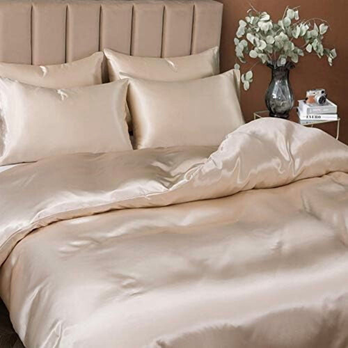 Satin Duvet Cover Set Ivory White 5-Piece 1
