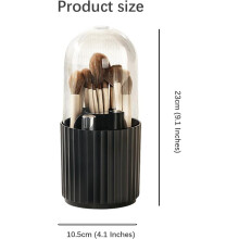 Roterende makeupbørsteholder, makeup-organisator, opdelt kosmetikopbevaringsboks, vanity-organisator, skrivebordspenholder med klart låg