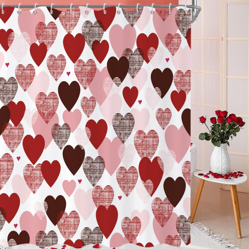 Valentinstag Duschvorhang Rot Rosa Büffelkaro 1