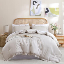 Beige Ruffle Comforter Set Soft Fluffy 3PCS