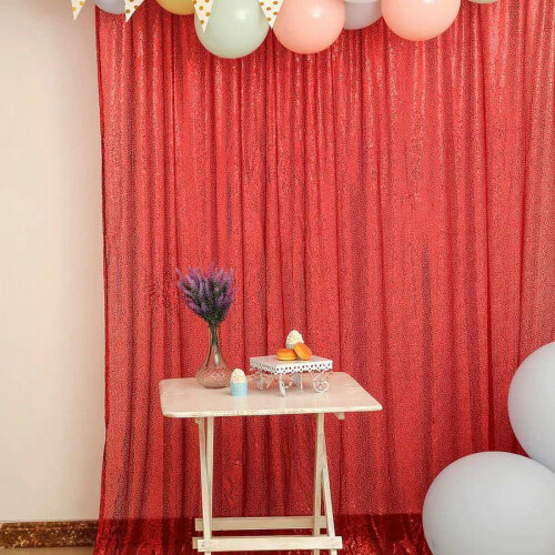 BalsaCircle 8feet x 8feet Κόκκινη Κουρτίνα με Πούλιες για Φωτογραφικό Θάλαμο Γάμου και Γάμου 2