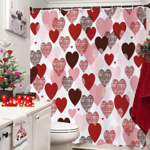 Valentinstag Duschvorhang Rot Rosa Büffelkaro 2