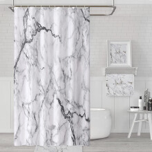 Conjunto de cortina de chuveiro com estampa de mármore, 91 x 183 cm, cortina estreita cinza/branca para banheiro, poliéster resistente à água,