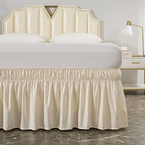 Rundum-Bettrock Beige 40 cm Fallhöhe Einzel-/Doppelbett 1