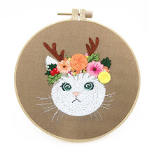 Stick-Starterset für Erwachsene – Katzen- und Blumenmuster, Stickrahmen, Nadel, Stickgarn, Einfädler, Anleitung – Geeignet für Anfänger