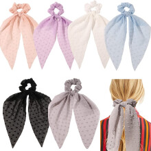 Chouchous pour cheveux longs, foulards en satin de soie, nœuds en ruban pour cheveux, élastiques noirs pour queue de cheval (lot de 6)
