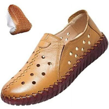 Mocassins plats décontractés en cuir pour femmes, à enfiler, cousus à la main, confortables et respirants, semelle souple Oxford pour la marche