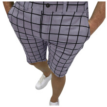 Bermudas para hombre, pantalones de traje a cuadros de cinco puntos, pantalones cortos con bolsillos y botones, color gris.