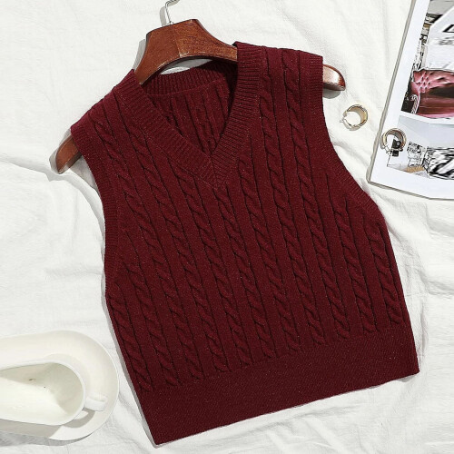 Dametrøjer Trykt Ærmeløs V-hals Ribbet Strik Split Pullover Sweatervest Efterår Vinter Bluse Top Afslappet Løs Pasform 1