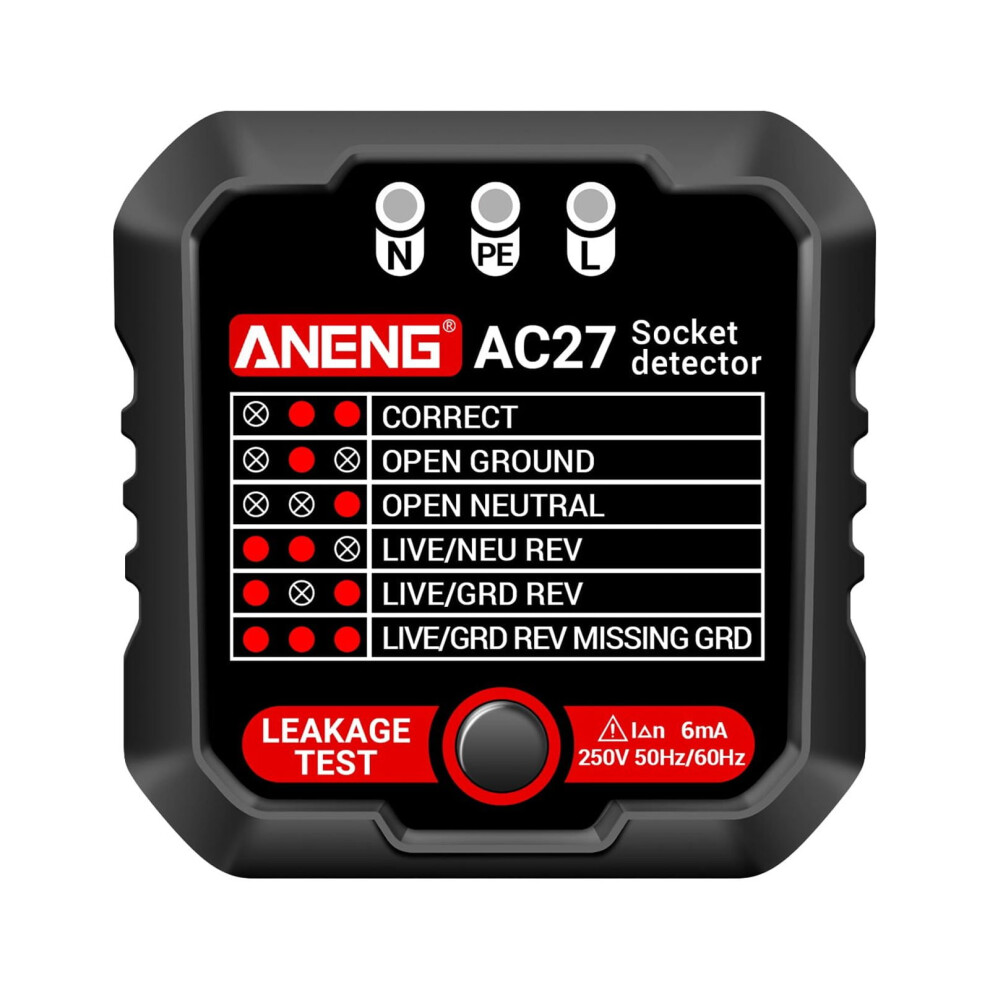 250V Outlet Tester Â Fast Socket Detection, Polarity & Ground Check, Leakage & Voltage Detector, Compatible With Standard Receptacles 9180479156352