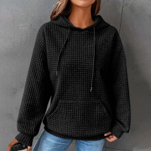 Felpa con cappuccio a nido d'ape, Felpa con cappuccio da donna casual a maniche lunghe con coulisse e tasca2024Nero,XL