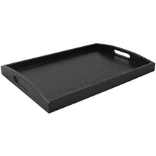 Plateau de service rectangulaire en bois noir, grand format, style majordome, avec poignées (petit modèle)