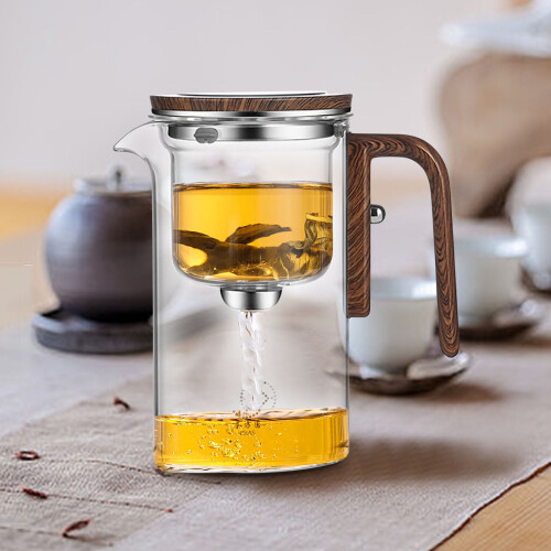 Γυάλινη τσαγιέρα με ξύλινη λαβή, 25oz, βραστήρας διαχωρισμού νερού με ώθηση, 2