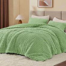 3-teiliges Fleece-Bettwäscheset (Queen-Size) in Grasgrün