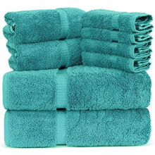 Serviettes turques en coton de qualité supérieure, ultra douces et absorbantes (ensemble de 8 serviettes, bleu turquoise)