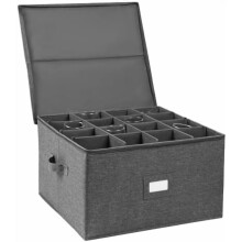 Weinglas-Aufbewahrungsbox mit Trennwänden, Platz für 16 Gläser, stapelbar, stabiler Deckel (grau) – kompatibel mit Standard-Stielgläsern