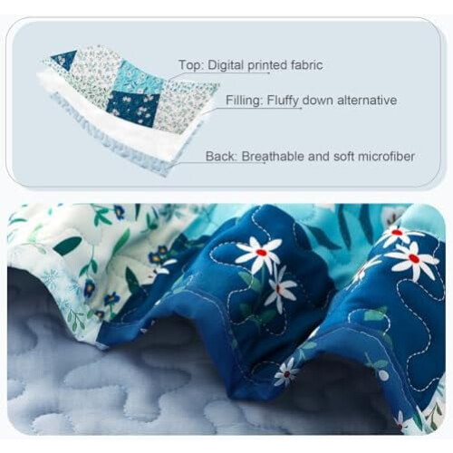 Πάπλωμα Patchwork King Size, Διπλής Όψης Κάλυμμα με Μπόχο Λουλούδια, Ελαφρύ & Μαλακό, 2 2