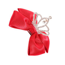 Lazos para el cabello de niña pequeña, horquilla, corona, tela roja, 1 pieza