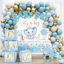 Διακοσμήσεις για Baby Shower με Μπλε Ελέφαντα για Αγόρι – Φόντο, Τραπεζομάντιλο, Αψίδα