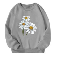 Sweat-shirts pour filles, imprimé floral de dessin animé, manches longues, col rond, pull-over, hauts décontractés pour grandes filles,